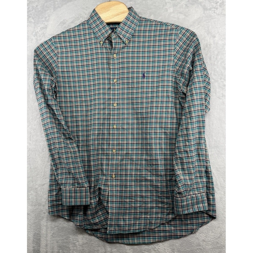 Ralph Lauren Button Down Plaid Shirt Green Blue Check Blue Label Men's Size L